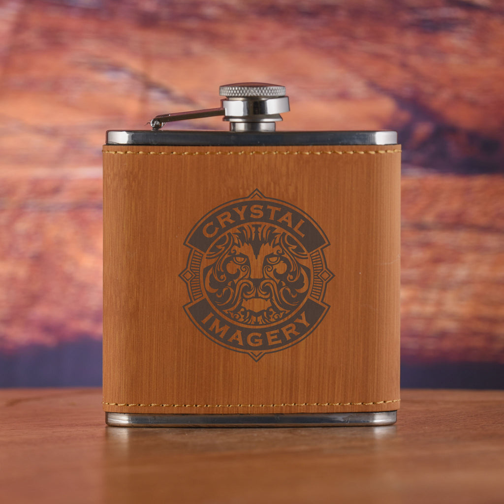 Your Logo Bamboo Pocket Flask Engraved in Black