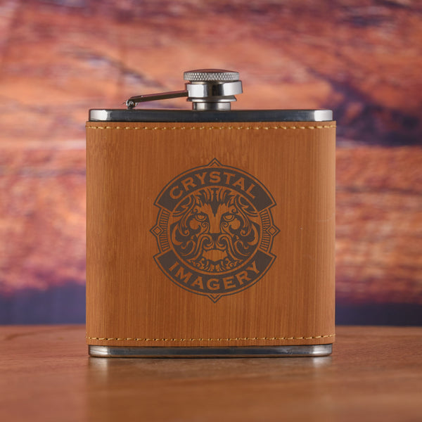 Your Logo Bamboo Pocket Flask Engraved in Black