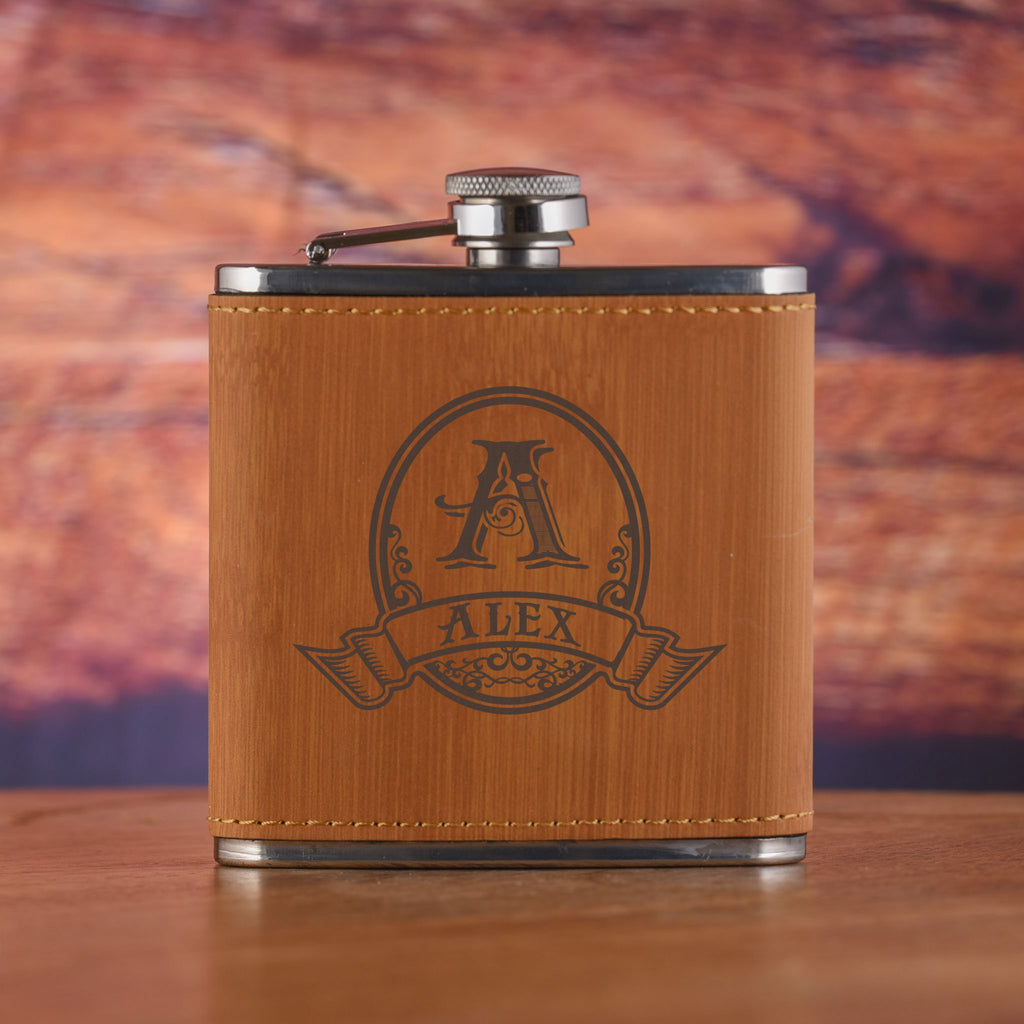 Personalized Monogram Engraved Bamboo Flask Gift