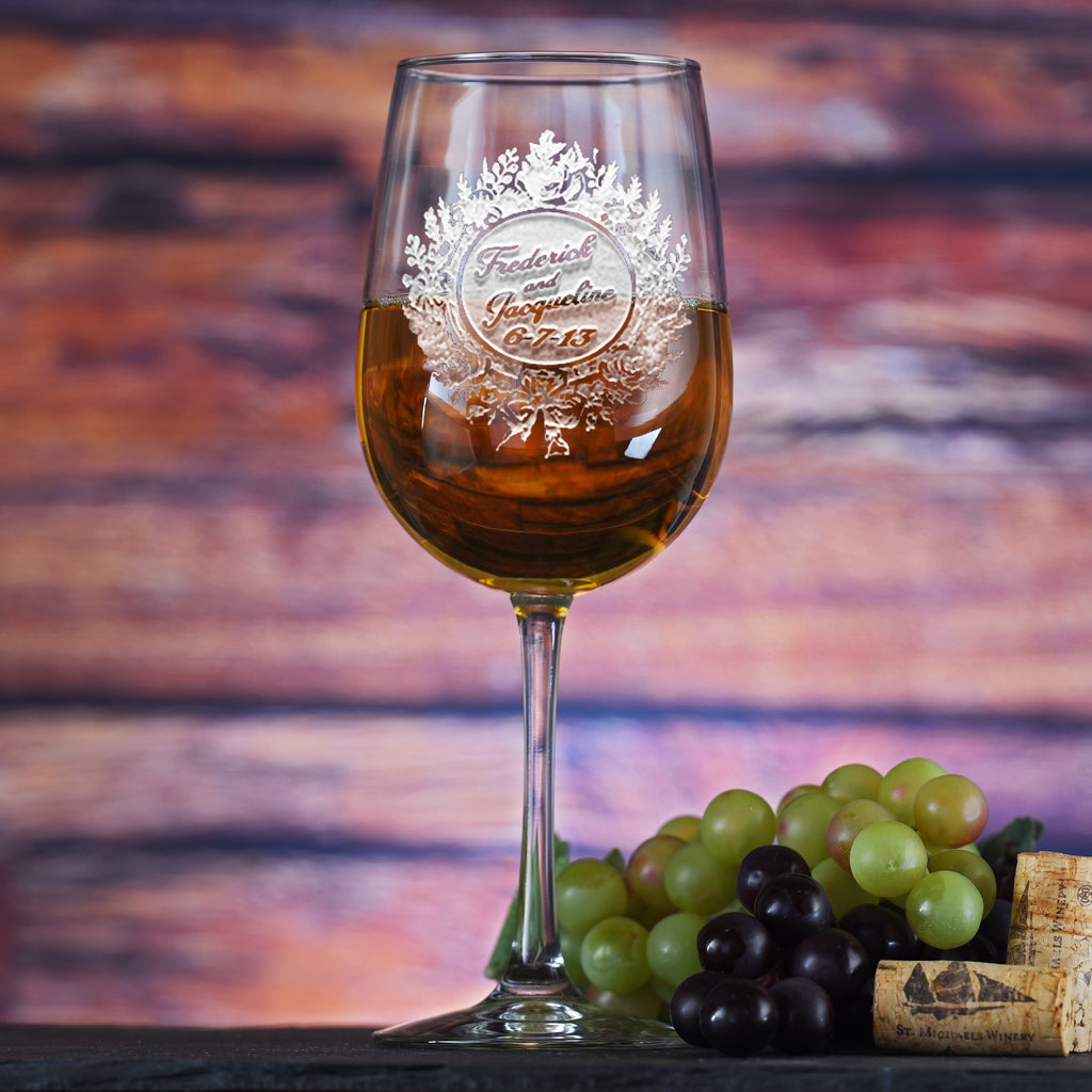 Custom Large Wedding Wreath Wine Glass