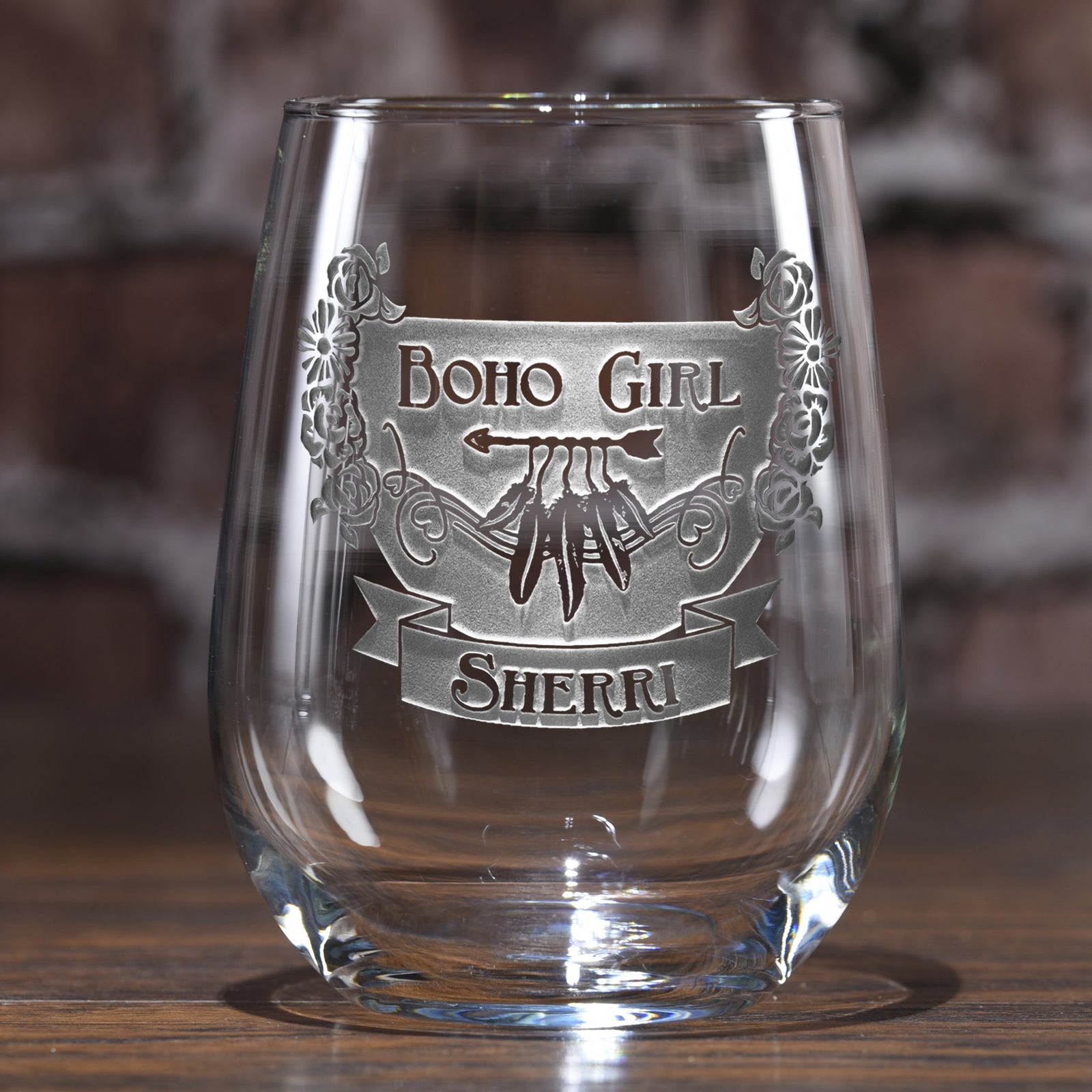 Gypsy, Bohemian Hippie Stemless Wine Glass