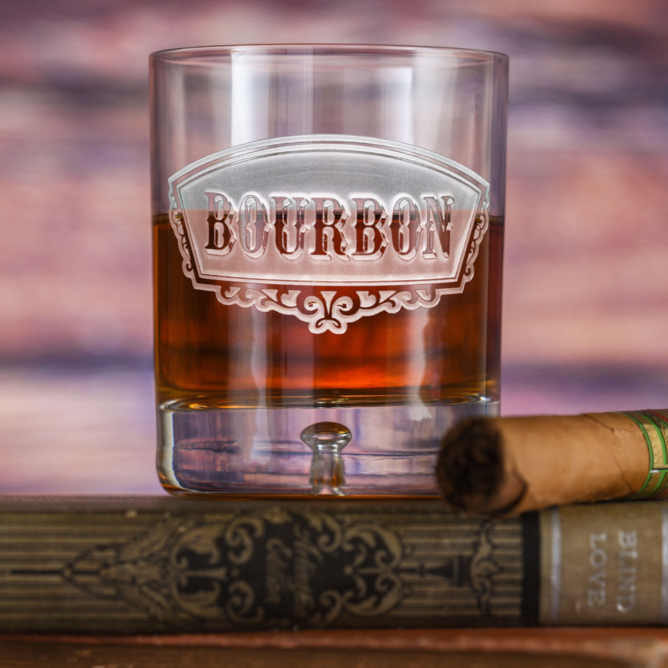Bourbon Banner Engraved Glass