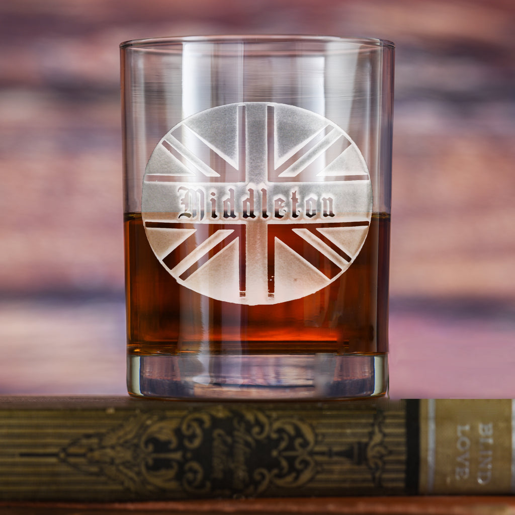 British Flag Monogram Whiskey Scotch Glass