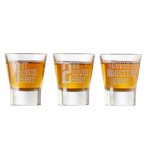 Covid Shot 1 & 2 and Booster Shot Glass Set - Funny Barware Gifts