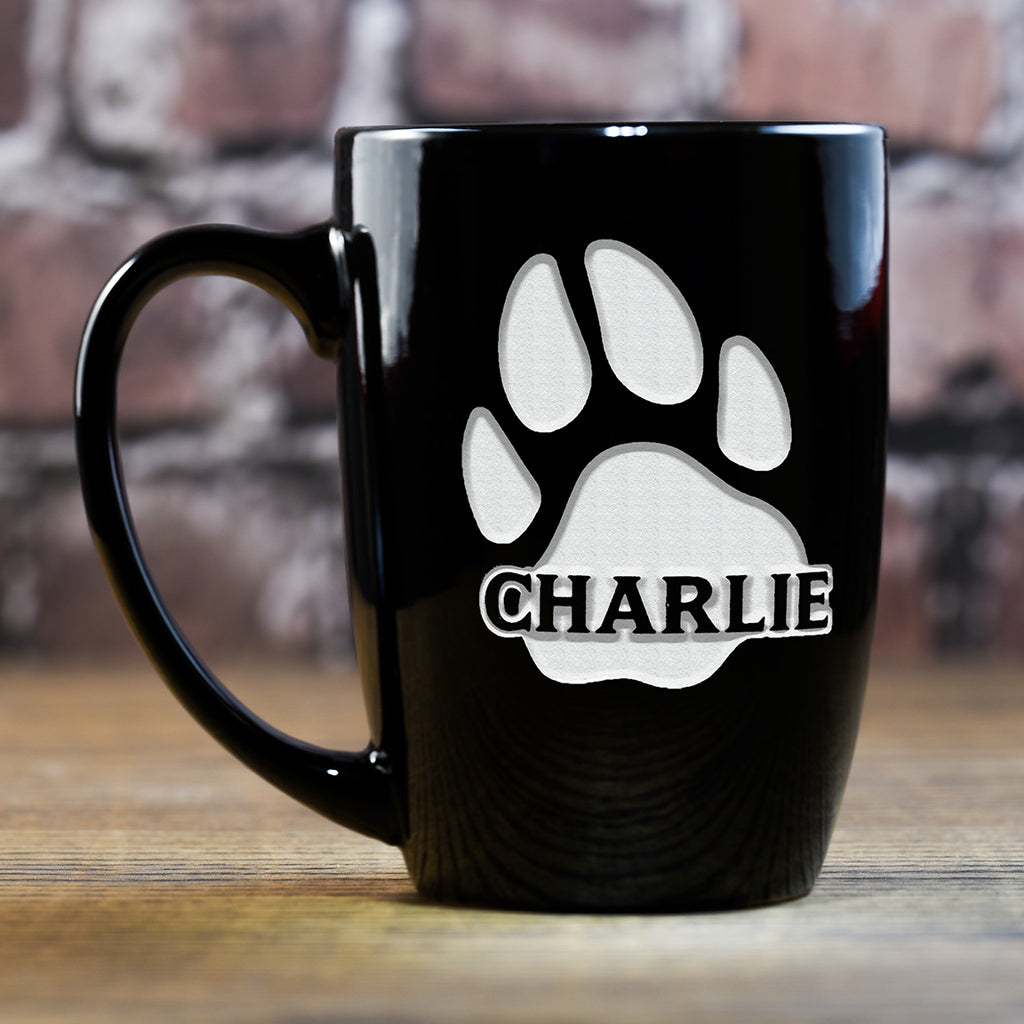 Dog's Name and Paw Print on Engraved Coffee Mug Gift for Pet Lovers