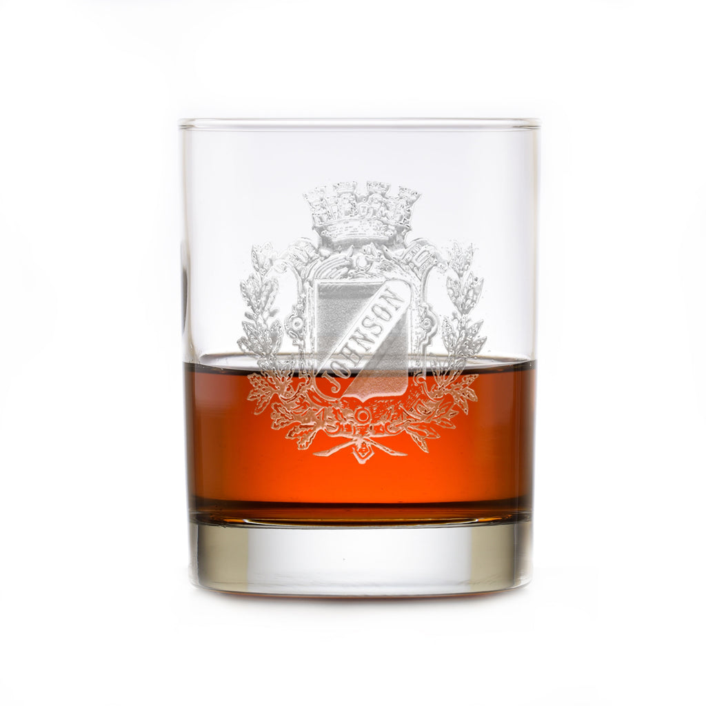 Engraved Family Crest, Coat of Arms Whiskey Glass