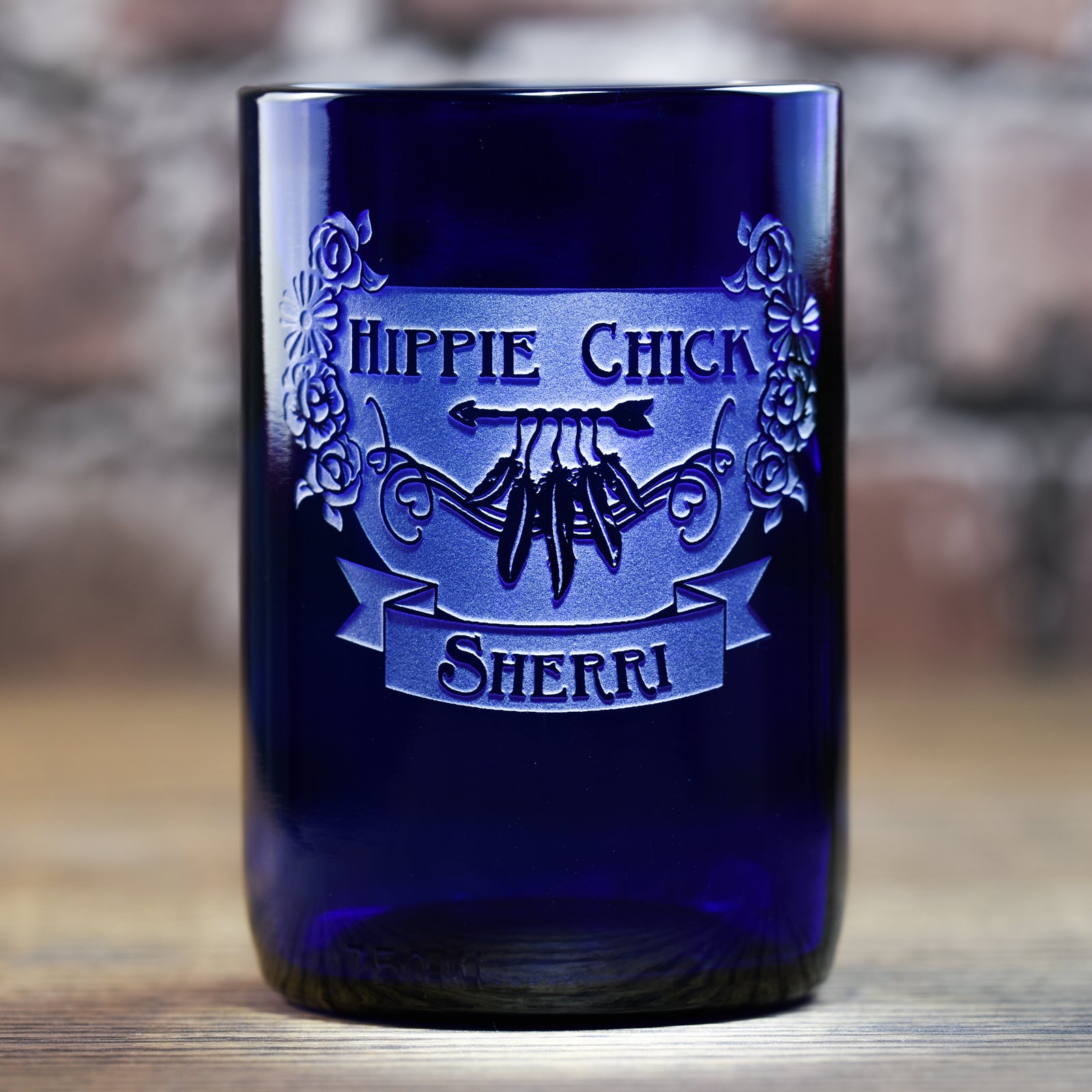 Blue Recycle Wine Bottle Glass - Boho Gypsy, Hippie Gifts