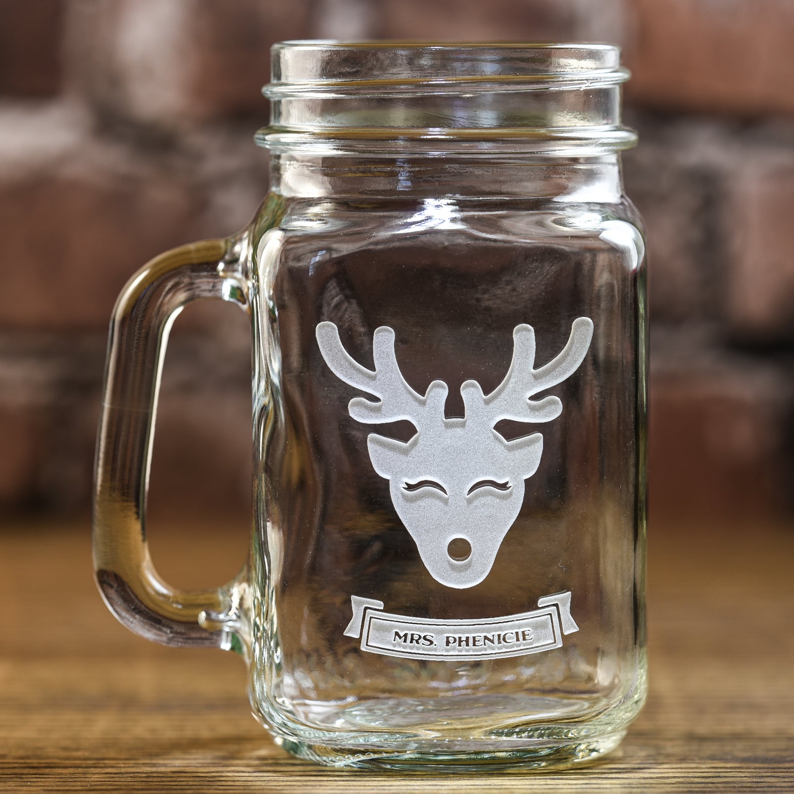 Personalized Reindeer Christmas Mason Jar Mug