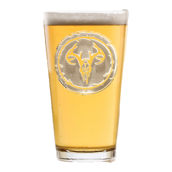 Deep Carved European Mount Deer Skull Pint Glass