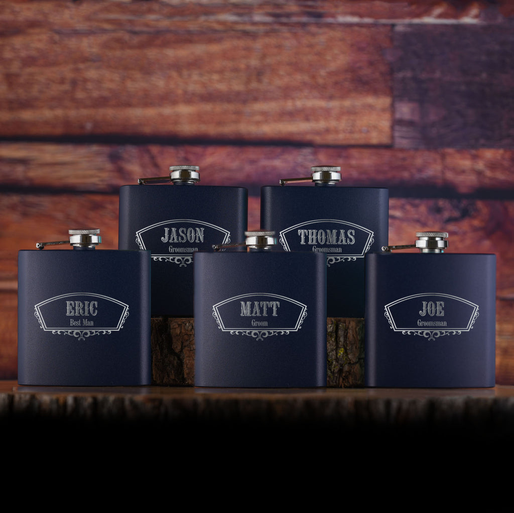 Groomsman Custom Pocket Flask Gifts - Set of 5