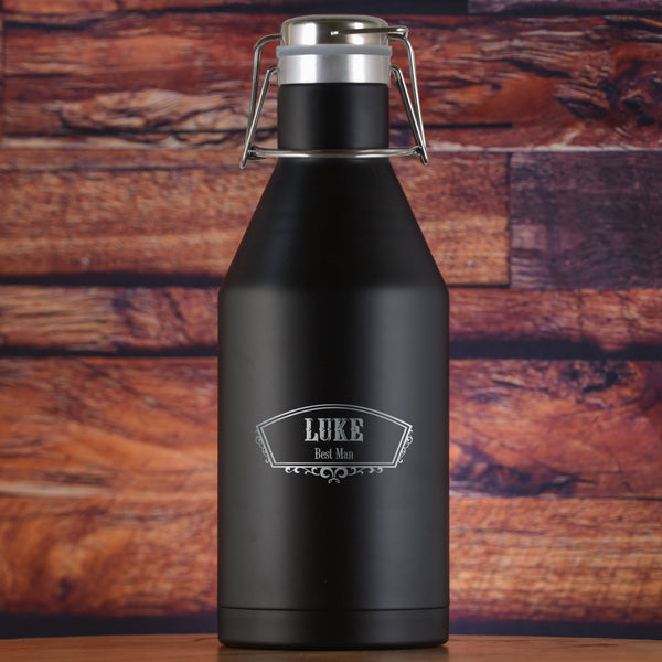 Groomsman Custom Engraved Black Beer Growler