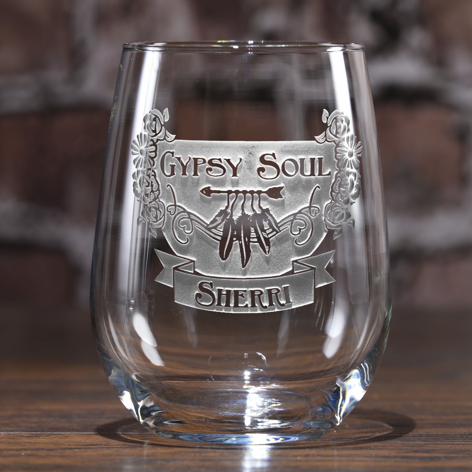 Gypsy, Bohemian Hippie Stemless Wine Glass