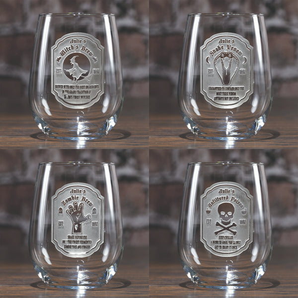 Halloween Witch's Brew and Potion Stemless Wine Glasses