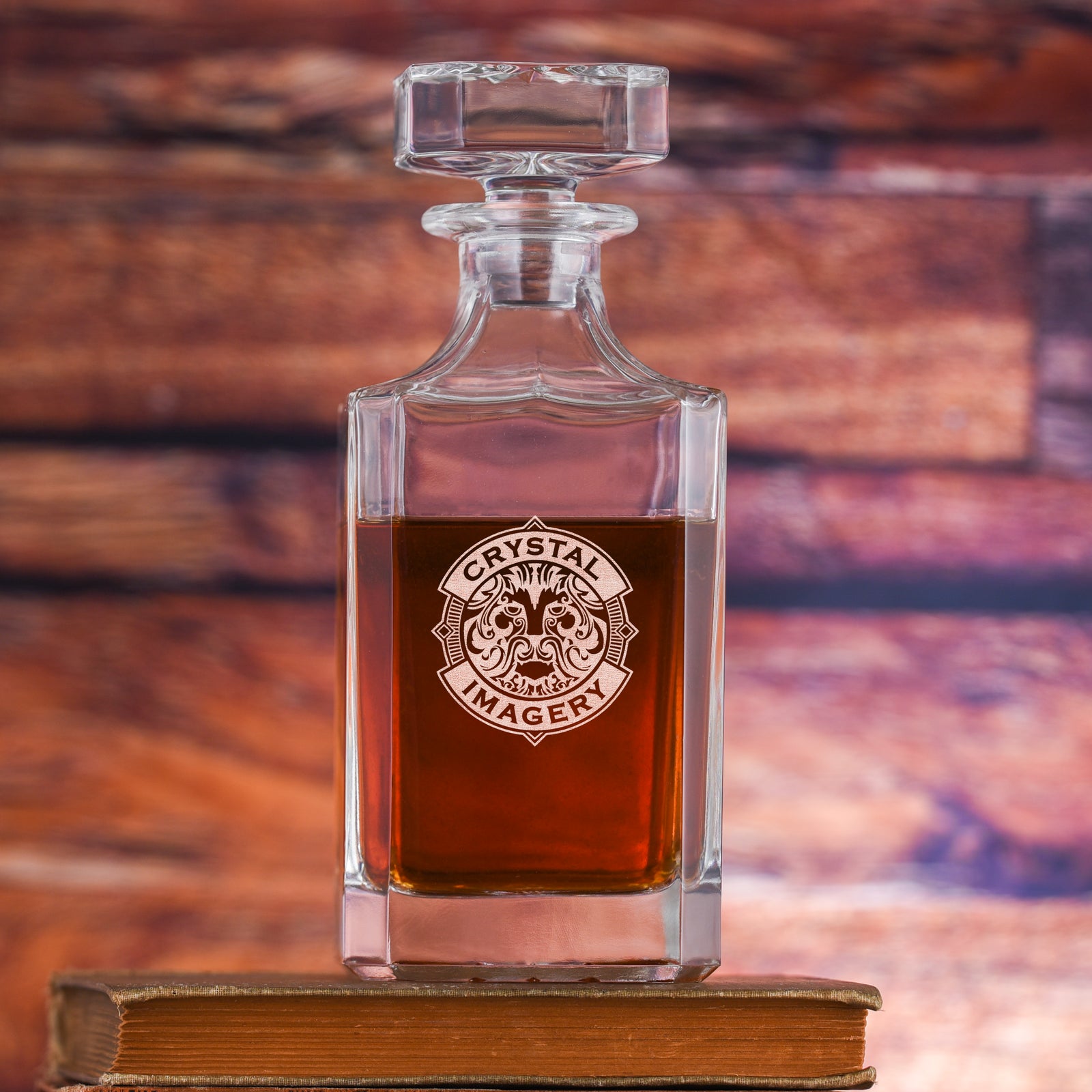 Laser Etched Your Logo, Square Whiskey Decanter
