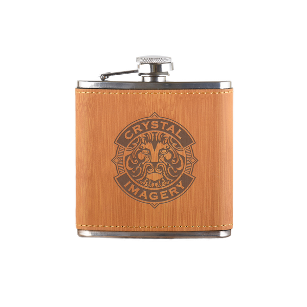Your Logo Bamboo Pocket Flask Engraved in Black