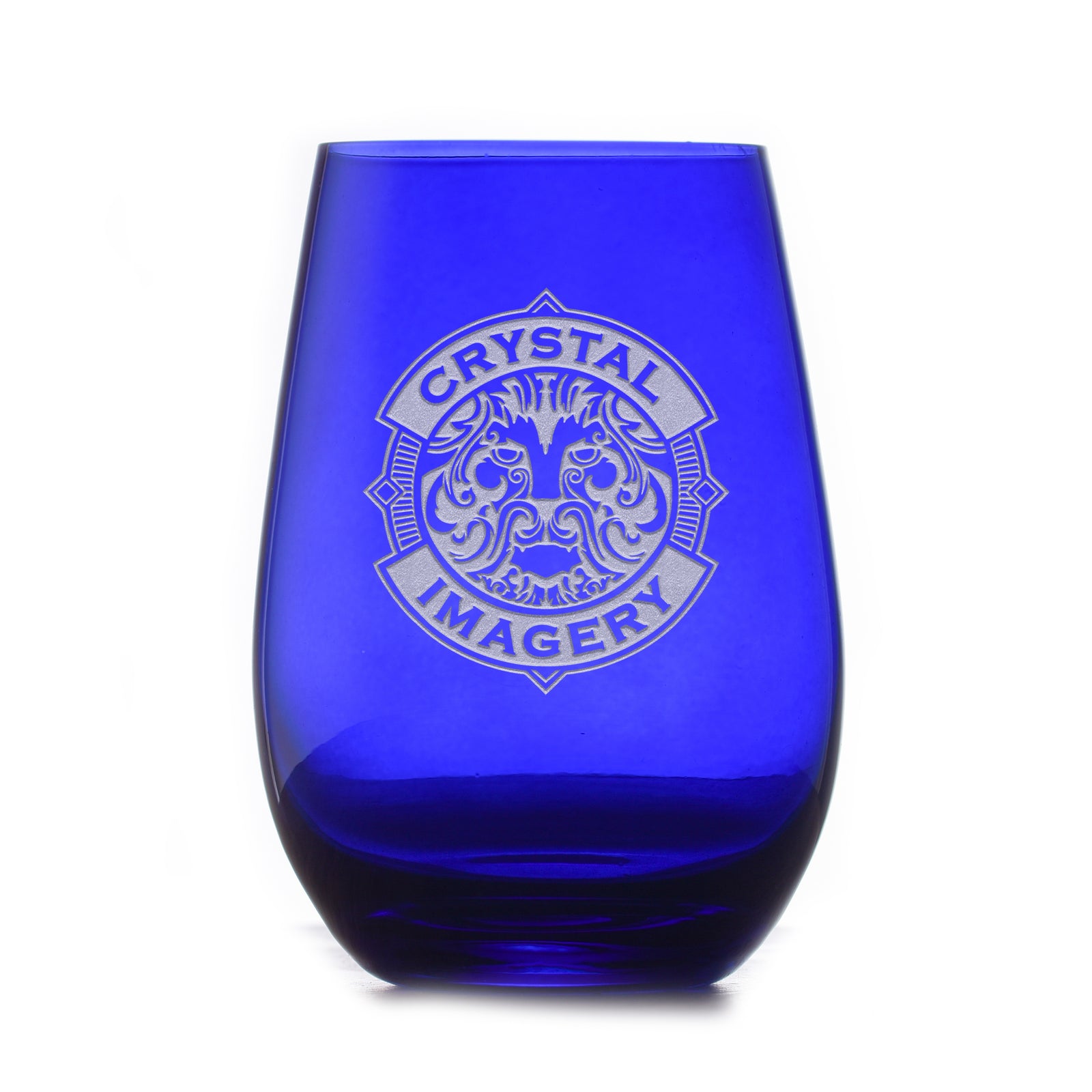 Your Logo, Engraved Blue Stemless Wine Glass