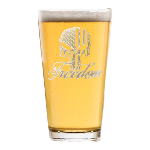 Deep Carved Freedom Skull Stars & Stripes Pint Glass