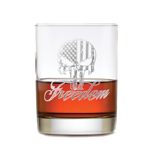 Deep Carved Freedom Skull Stars & Stripes Standard Rocks Glass