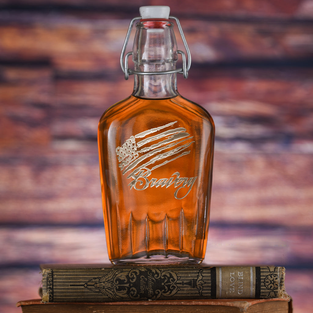 Bravery Flag Stars and Stripes Engraved Flask Gift for Men