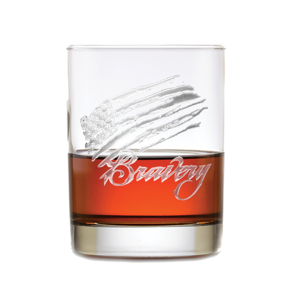 Deep Carved Bravery Tattered Flag Standard Rocks Glass