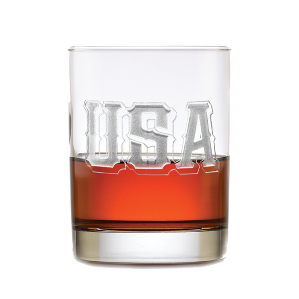 Deep Carved USA Patriotic Standard Rocks Glass