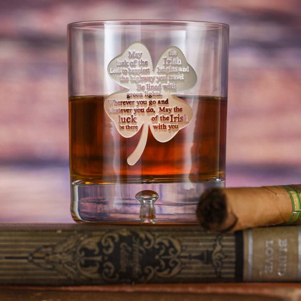 Luck of the Irish Crystal Rocks Whisky Glass, St Patty's Day Gifts