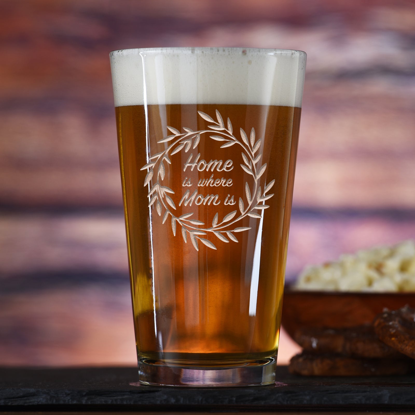 "Home Is Where Mom Is" Pub Pint Beer Glass, Mother's Day Gift Ideas