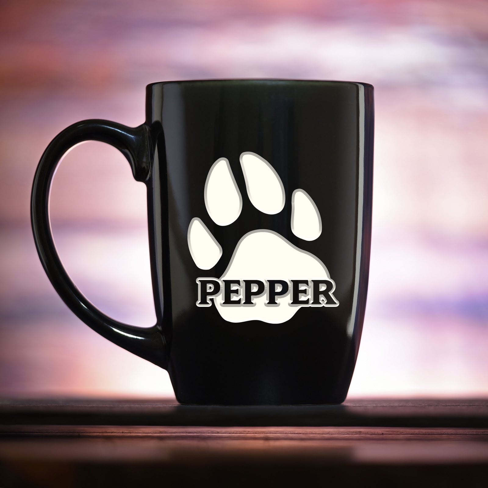 Dogs Name & Paw Print On Engraved Coffee Mug - Gift For Pet Lovers