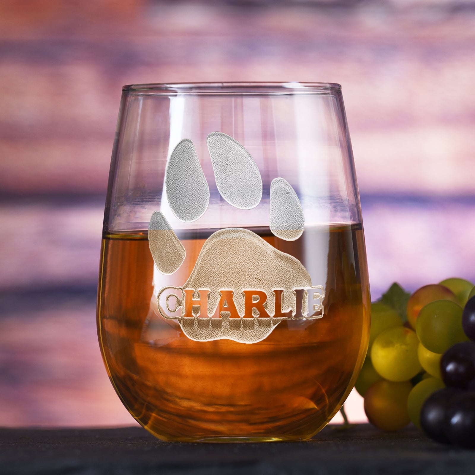 Dogs Name & Print Engraved Stemless Wine Glass - Gift For Pet Lovers