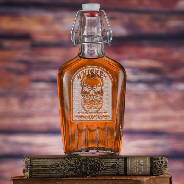 Badass Whiskey Flask Gift, Skull With Beard