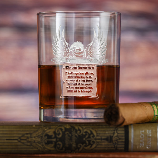 Deep Carved 2nd Amendment Gun Rights Standard Rocks Glass