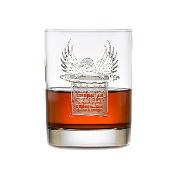 Deep Carved 2nd Amendment Gun Rights Standard Rocks Glass