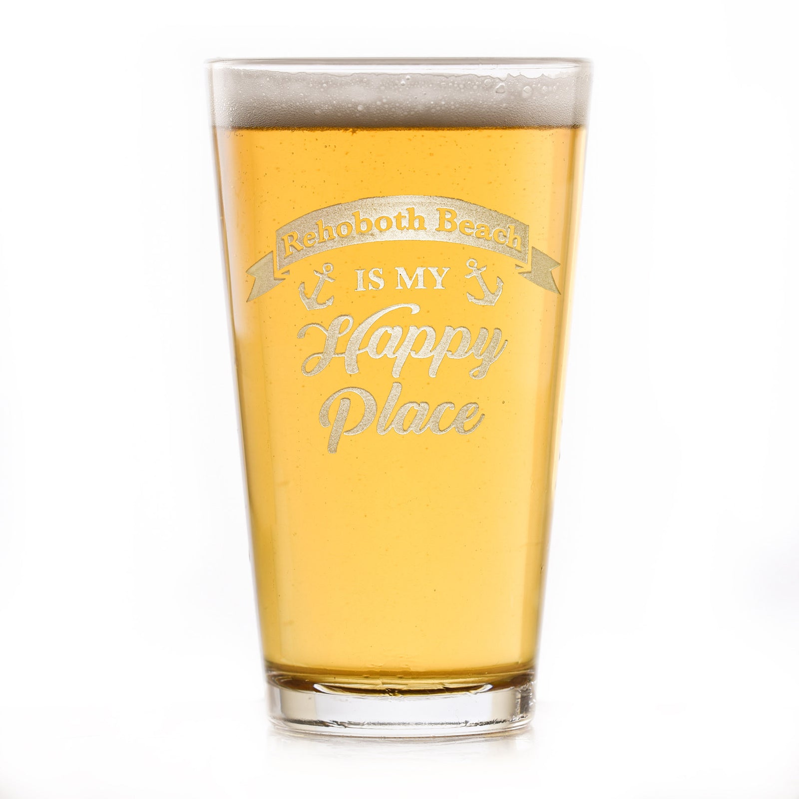 Happy Place Pint Beer Glass Custom Gift