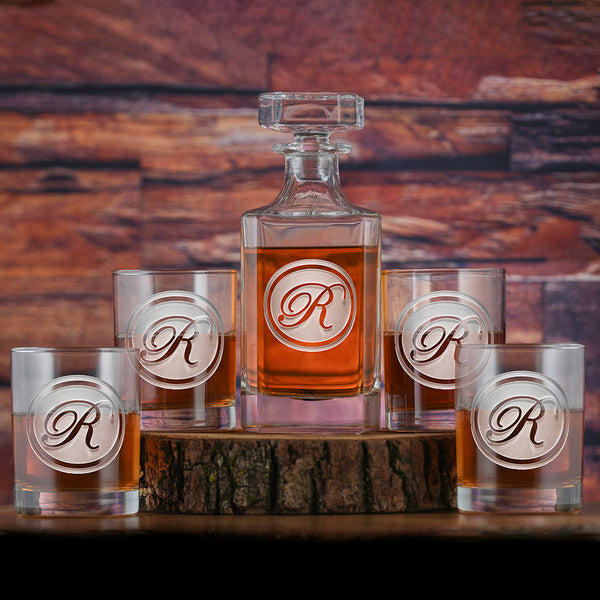 Engraved Whiskey Decanter and Glasses Gift Set