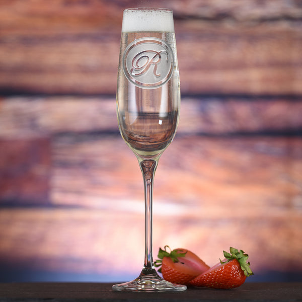 Monogram Engraved Crystal Champagne Glass