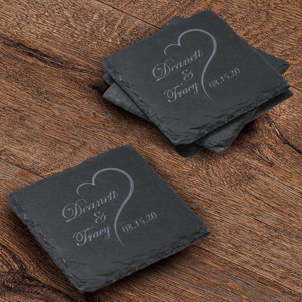 Bride and Groom Wedding Slate Coasters, SET OF 4