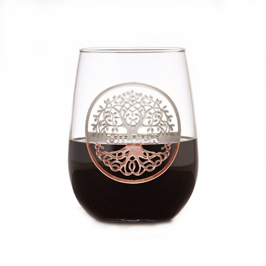 Family Tree Engraved Stemless Wine Glass