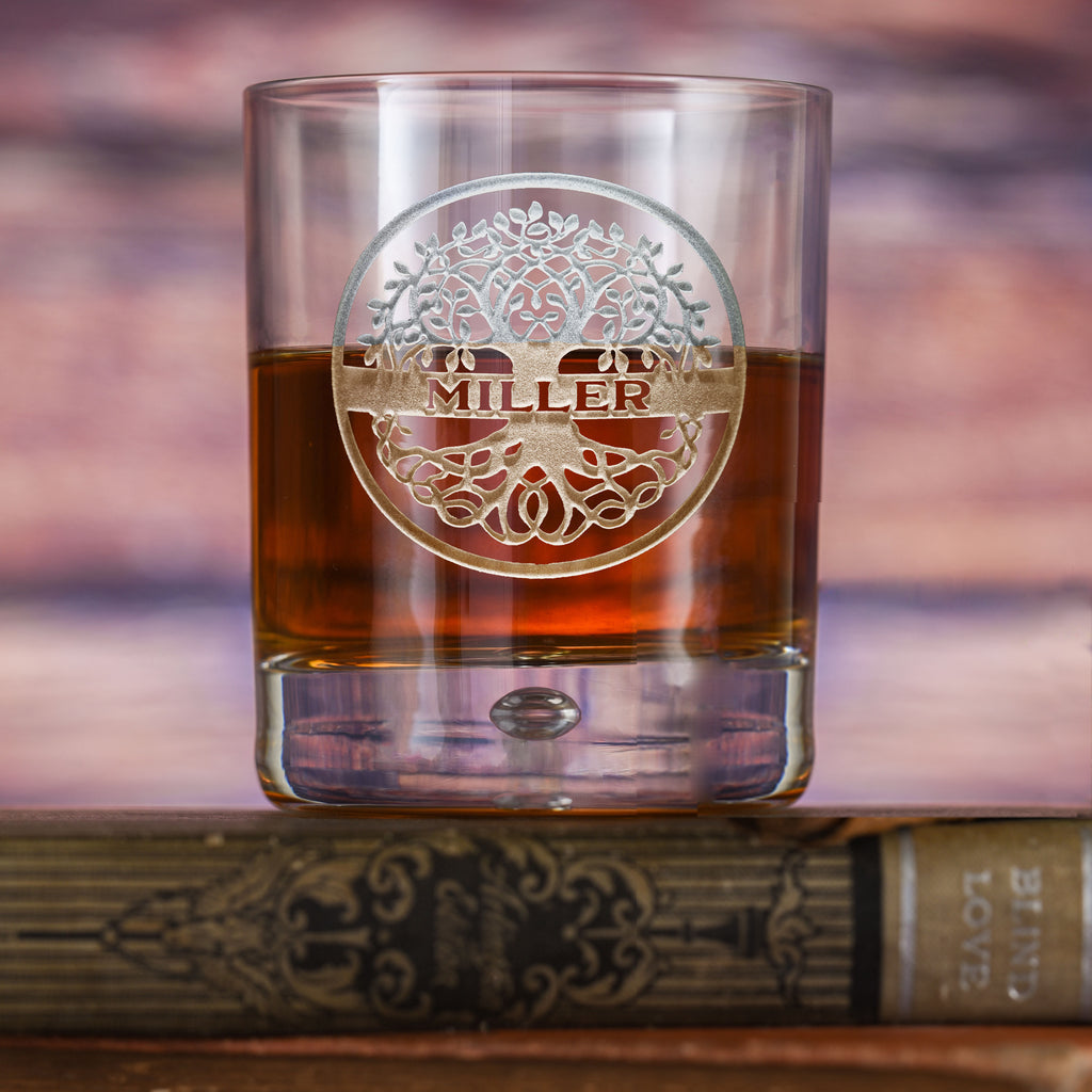 Family Tree Engraved Bourbon Rocks Glass Gift