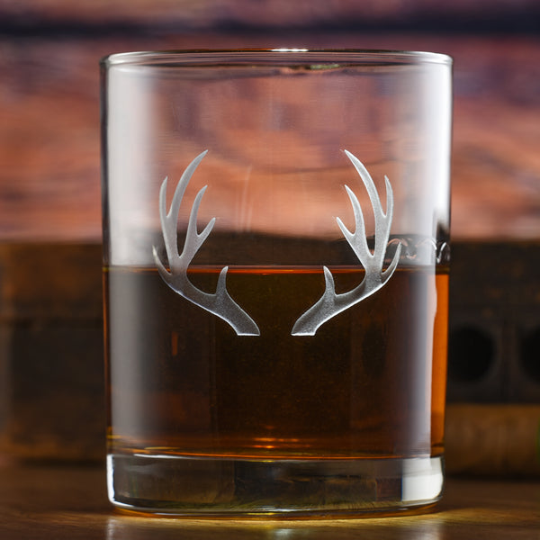 Deep Carved Deer Antlers Standard Rocks Glass