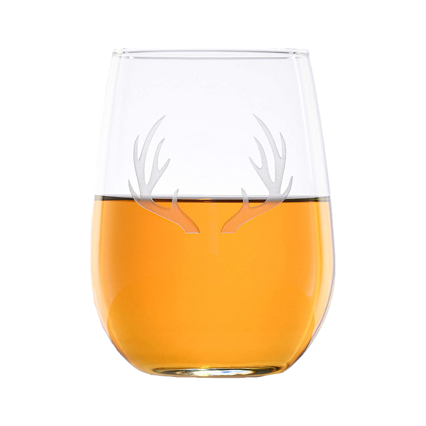 Deep Carved Deer Antlers Stemless Wine Glass