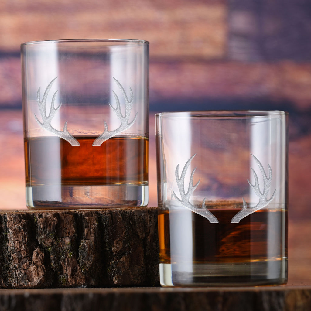 Deer Antlers Rocks Glass Set of 2