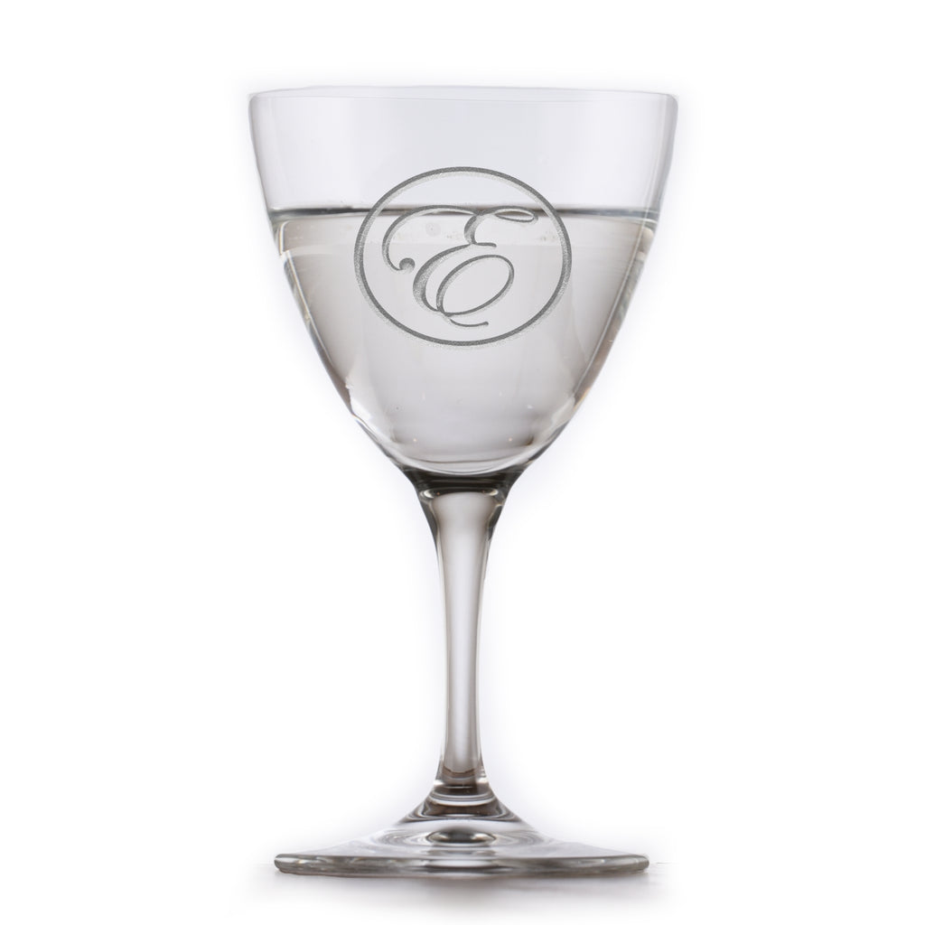 Monogram Etched Nick and Nora Crystal Martini Glass