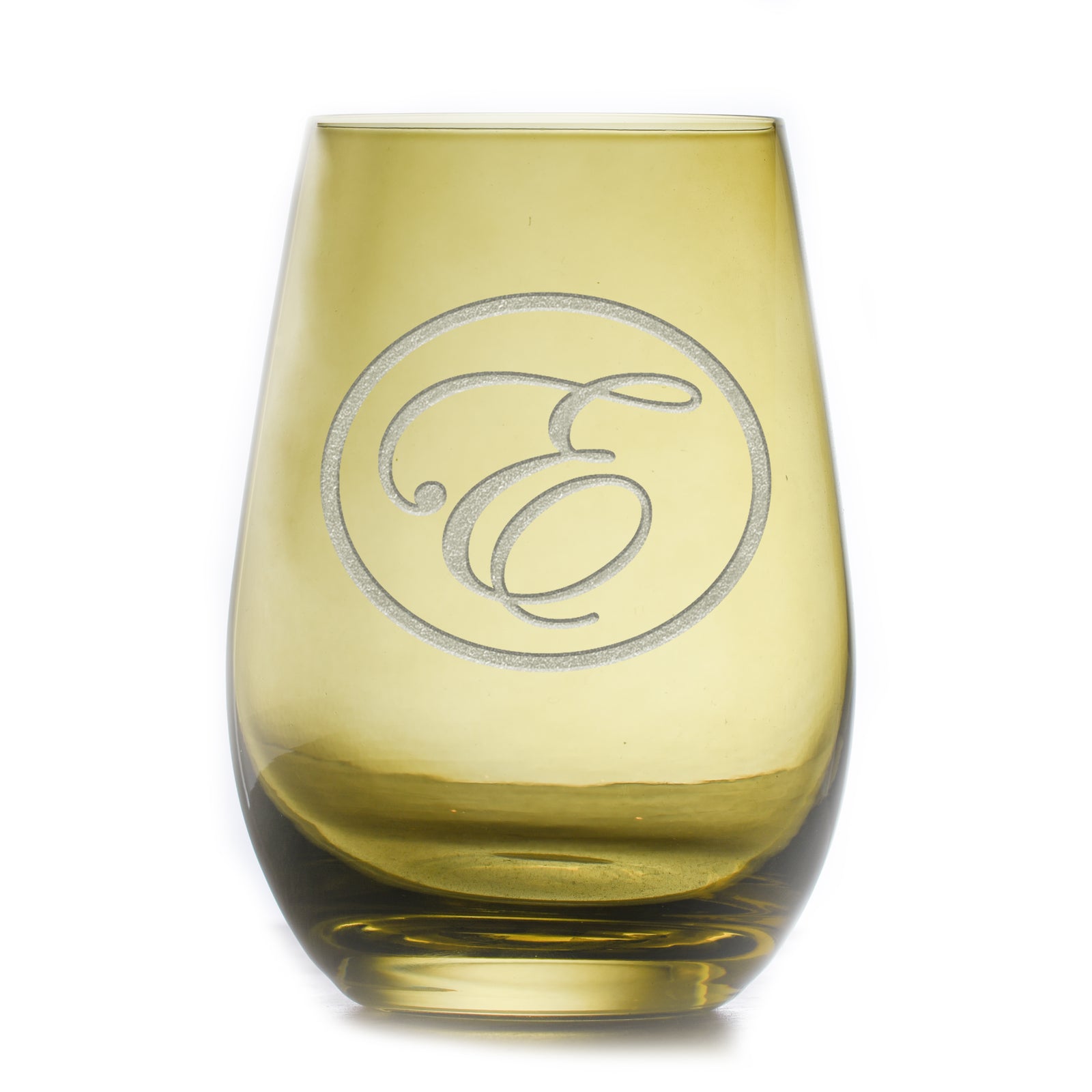 Etched Green Stemless Wine Glass