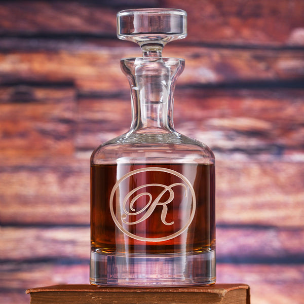 Edwardian Script Monogram Engraved Bourbon Decanter