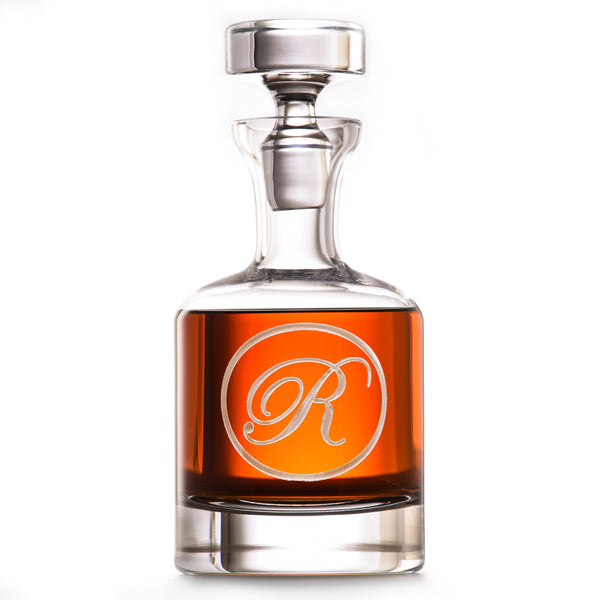 Edwardian Script Monogram Engraved Bourbon Decanter