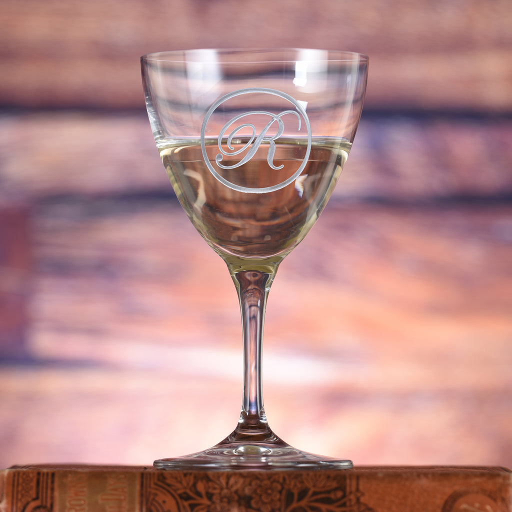 Monogram Etched Nick and Nora Crystal Martini Glass