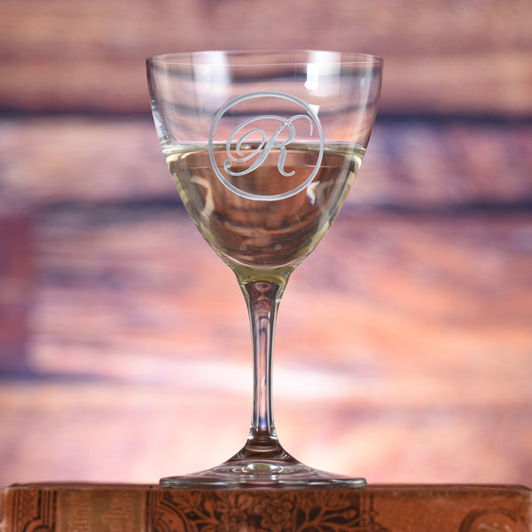 Monogram Etched Nick and Nora Crystal Martini Glass