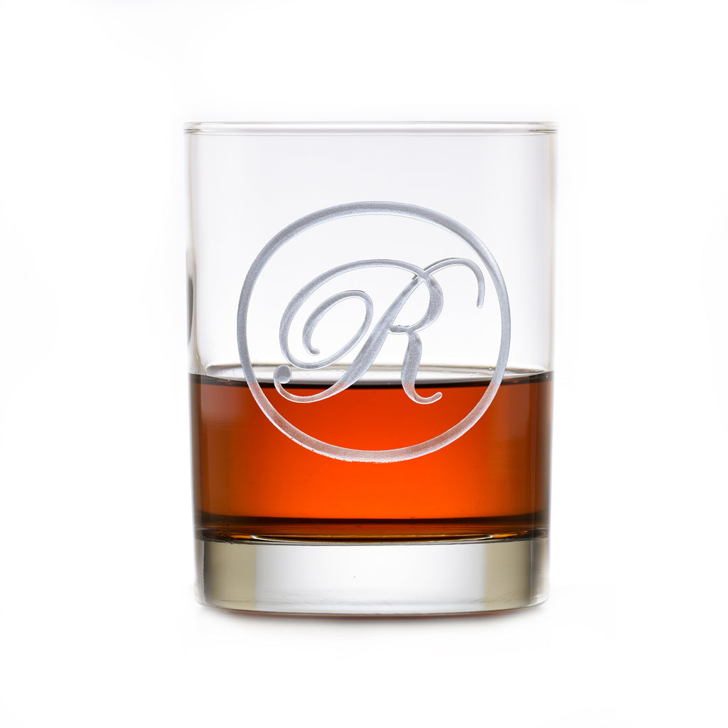 Edwardian Script Engraved Scotch Whiskey Bourbon Glass