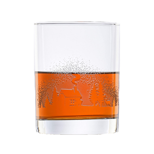 Deep Carved Log Cabin in the Woods Standard Rocks Glass