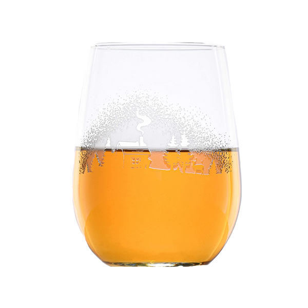 Deep Carved Log Cabin in the Woods Stemless Wine Glass